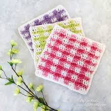 Dish clothes are the integral to the kitchen and now you can crochet one to get some soft treatment to here is the half fork stitched dish wash that would give you a well knit cleaner for your dishes in the kitchen and also keep your hands really soft and cared. Spring Gingham Dishcloths Free Crochet Pattern Left In Knots