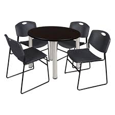 Regency Kee Round Mocha Walnut Breakroom Table With 4 Stackable Zeng Chairs In 2020 Break Room Classroom Tables Versatile Table