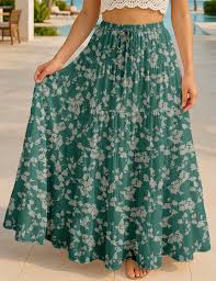 Women's Cotton Tiered Maxi Summer Skirt | 40-Inch Vacation Wear - Moomaya