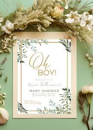 Green and Gold Baby Shower Invitation