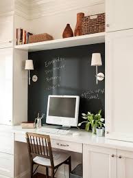 office with wooden desk chair tucked