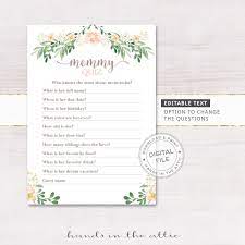 Instant Mommy Quiz Baby Shower Games Editable Template Etsy