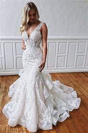 Glamorous Straps Ruffled Lace Mermaid Wedding Dresses Yesbabyonline Com Backlessweddingdres Wedding Dress Trends Lace Mermaid Wedding Dress Backless Wedding