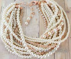 Rose Gold Necklace Bridal Necklace Chunky Pearl Bridal Necklace Bridal Statement Necklace Rose Gold Bridal Jewelry Rose Gold Statement Necklace Bridal Jewelry