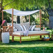Outdoor Patio Daybed With Ottoman 2 Piece Wooden Lounge Furniture Set Cushions Outdoorfurniturecollect Wooden Patio Furniture Patio Daybed Outdoor Patio Decor