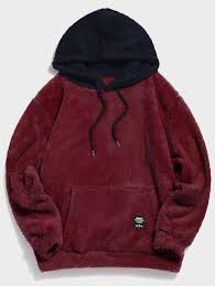 Colorblock Splicing Drawstring Fluffy Hoodie Army Green Black Cyan Opaque Light Khaki Light Pink Light Sky Blue Mauve Red Red Wine Valentine Red Yellow Hoodies Faux Fur Hoodie Fur Hoodie