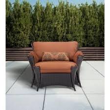 Hanover Strathmere Allure 2 Piece Patio Set With Oversized Armchair And Ottoman With Woodland Rust Cushions Strathallure2pc The Home Depot In 2020 Lounge Chair Outdoor Deep Seating Chair Wicker Armchair