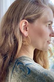 Eye Hoop Earrings 24K Matte Gold Plated Hammered Evil Eye Loops Amulet  Turkish Hand Made Jewelry KP273