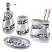 You'll love our modern + stylish bath accessories. Silver Mosaic Bathroom Accessories Set 4 Piece Luxury Bathroom Gift Set Includes Soap Dispenser Toothbrush Holder Tumbler Soap Dish Walmart Com Walmart Com