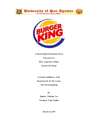 Burger King Franchise Business Plan