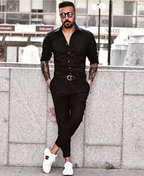 Techniques Of How To Wear Monochrome Outfits In All Black 12 Men Outfits Urbanmenoutfits Black Outfit Men Black Dress Shirt Men Mens Casual Outfits Summer