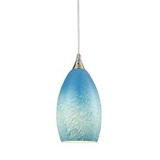Titan Lighting Earth 1 Light Satin Nickel And Sky Blue Glass Led Pendant Tn 75292 The Home Depot