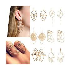 Mrotrida Abstract Human Face Earrings Fashion Alloy Eyes Lips Hand Dangle Earrings Unique Big Earrings For Women S Party Beautiful Cool Jewelry Face Earrings Big Earrings Art Earrings