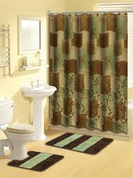 Bathroom Green Brown 15 Pc Soft Thick Rugs Shower Curtain Ceramic Hooks Leaf Home Dynamix Shower Curtain Sets Green Bathroom