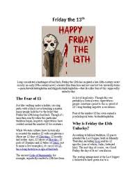 Those who suffer from it fear . Friday The 13th History Worksheets Teaching Resources Tpt
