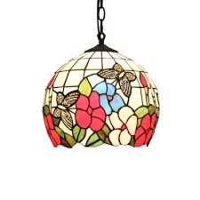 Globe Pendant Tiffany Ceiling Light 12 W Glass Lamp Shade With Butterfly And Flower Multicolored Beautifulhalo Com