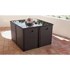 The 4 grey rattan armchairs all stack together, and the table legs are removable for when you need to store the set away. Buy Cube Rattan Effect 4 Seater Patio Set Black At Argos Co Uk Your Online Shop For Garden Table A Patio Set Garden Table And Chairs Outdoor Furniture Sets