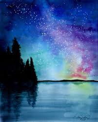 Night Sky Lake Art Print Starry Milkyway Galaxy From Etsy In 2021 Night Sky Art Watercolor Night Sky Night Sky Painting