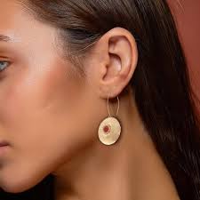 Ruby sterling silver earrings , Dome earrings , Red Ruby ,hook earrings ,  January birthstone earrings, Sterling silver earrings