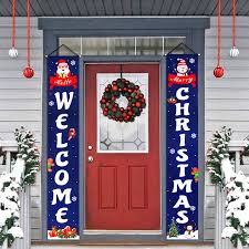 1 pair of christmas decorations outdoor porch sign banners party hanging banners. Amazon Com Cdlong Christmas Decorations Banner Welcome Happy Christmas Porch Signs Dark Blue Xmas Decor Banners For Front Door Outdoor Home Decor Patio Lawn Garden