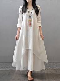Baggy Dress Cheesecloth Look Three Quarter Length Sleeves Linen Maxi Dress Yellow Dress Casual White Maxi Dresses
