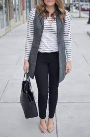 Long Gray Vest Outfit How To Wear A Long Vest By Lauren M Vest Outfits For Women Womens Casual Outfits Long Vest Outfits For Women