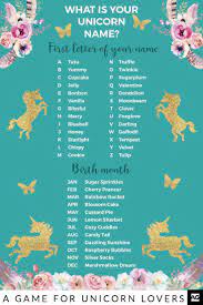 Unicorn Party Game Unicorn Name Game What S Your Unicorn Etsy Unicorn Names Unicorn Party Slumber Party Games
