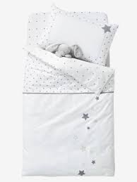 Housse de couette 80x120 cm enfant 100% coton 57 fils/cm². Housse De Couette Bebe Pluie D Etoiles Oeko Tex Blanc Gris Linge De Maison Et Decoration