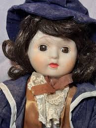 17" Vintage "the Boy in Blue" Porcelain Doll Unmarked Brown Hair