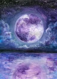 Watercolor Moon Painting Print Purple Moon Wall Art Moon Etsy Watercolor Moon Moon Artwork Watercolor Night Sky
