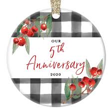 Alternatively, 5 years together can be celebrated with a modern gift theme of silverware or the gemstone sapphire. 5th Wedding Anniversary Ornament 2020 Christmas Five 5 Years Married Couple Holiday Present Fifth Year Wed Partner Wife Husband Spouse Keepsake 3 Flat Ceramic With Gold Ribbon Free Gift Box Home