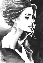 Black And White Woman Drawing Black White Woman 3 Female Art Watercolor Illustration Portrait Painting
