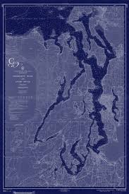 puget sound washington state nautical chart map 1956 dark