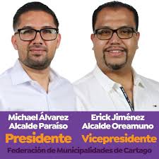 Esta semana Michael Álvarez, Alcalde de Paraíso y Erick Jiménez, Alcalde de  Oreamuno, fueron electos como Presidente y Vicepresidente de la Federación  de Municipalidades de Cartago (FEDEMUCAR). ¡Muchas felicidades por este  nuevo