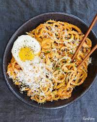 Creamy Gochujang Zoodles Recipe Zoodle Recipes Low Carb Vegetarian Recipes Recipes