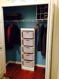 Closet Makeover Trofast Ikea Drawers For Each Family Member S Hats Gloves Shallow Sea Blue Paint From Home Dep Ikea Drawers Closet Makeover Home Depot Closet