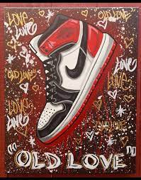 Our nike canvas art is stretched on 1.5 inch thick stretcher bars and may be customized with your choice of black, white, or mirrored sides. Old Love Air Jordan 1 Mini Canvas Art Prismacolor Art Jordan Painting