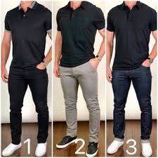 Which Way Would You Wear It 1 2 Or 3 A Black Polo And 1 Black Jeans 2 Gray Mens Casual Outfits Best Business Casual Outfits Mens Fashion Casual Outfits