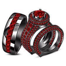 Black Gold Fn 2 75 Ct Red Garnet Trio Engagement Wedding Ring Set For His Her Black Gold Ring Black Gold Jewelry Wedding Ring Trio Sets