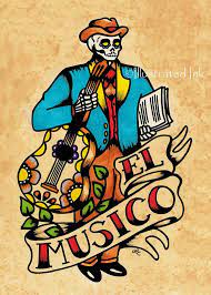 Day Of The Dead El Musico Tattoo Art Loteria Print 5 X 7 8 X Etsy In 2021 Art Tattoo American Traditional Rose Line Art Tattoos