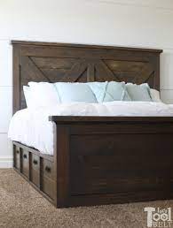 The plans are embedded on the webpage for free, but if you would like to support the website, you headboard king size with shelves. King X Barn Door Farmhouse Bed Plans Her Tool Belt