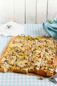 Lauch Kuchen Vom Blech Mit Speck Kase Rezept Rezepte Lecker Herzhafte Kuchen