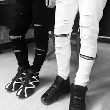 Black And White Jeans Mens White Ripped Super Skinny Slim Fit Jeans Ripped Jeans Men White Jeans Men Ripped Biker Jeans