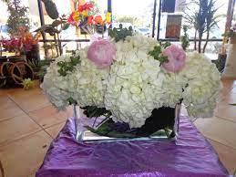White Hydrangea Pink Peonies And Green Hypericun In A Rectangle Vase Designed By China Rose Florist Marco Island Pink Peonies Rectangle Vase White Hydrangea