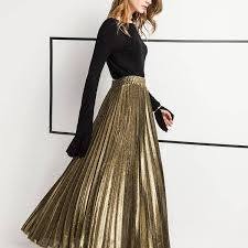 Metallic Long Pleated Floor Length Maxi Skirt Gold Or Silver Us 8 14 Metallic Skirt Outfit Pleated Long Skirt Floor Length Maxi Skirt