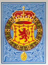 Schottlands Flagge Und Wappen Lowen Einhorner Und Disteln