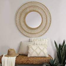 Medium round brown contemporary mirror (32 in. Round Double Frame Rattan Mirror Kirklands