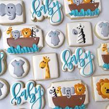 Maggie On Instagram Simple And Sweet Noah S Ark Themed Baby Shower Cookies Noahs Ark Baby Shower Baby Shower Cookies Animal Baby Shower Theme