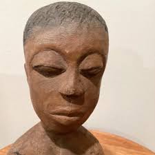 Late 20th Century Vintage Male Seated Warrior Wooden Sculpture Hand Carved