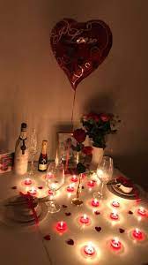 Valentines Romantic Dinner Table Setting With I Love You Balloon Wine Champagne Romantic Valentines Dinner Romantic Dinner Tables Romantic Dinner Decoration